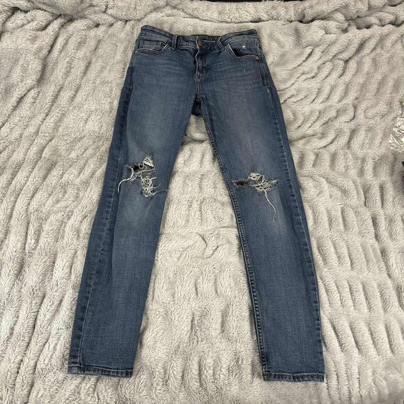 Old Navy Jeans Women 6 Rockstar Skinny Mid Rise Distressed Blue Denim Stretch - Picture 1 of 9